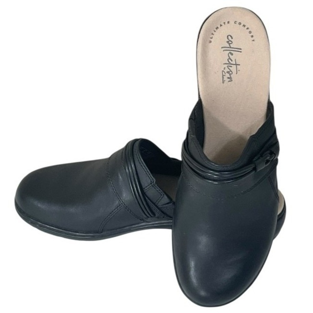 Clark's Ultimate Comfort Leisa‎ Clover Women's Black Leather Slides Clogs Size 8